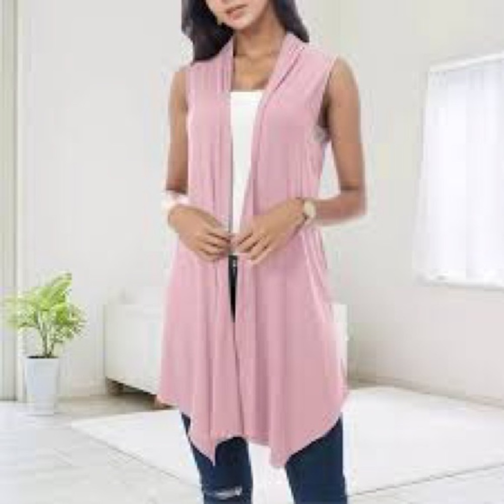 Blush duster vest w open front resort vacay beach boho vibe